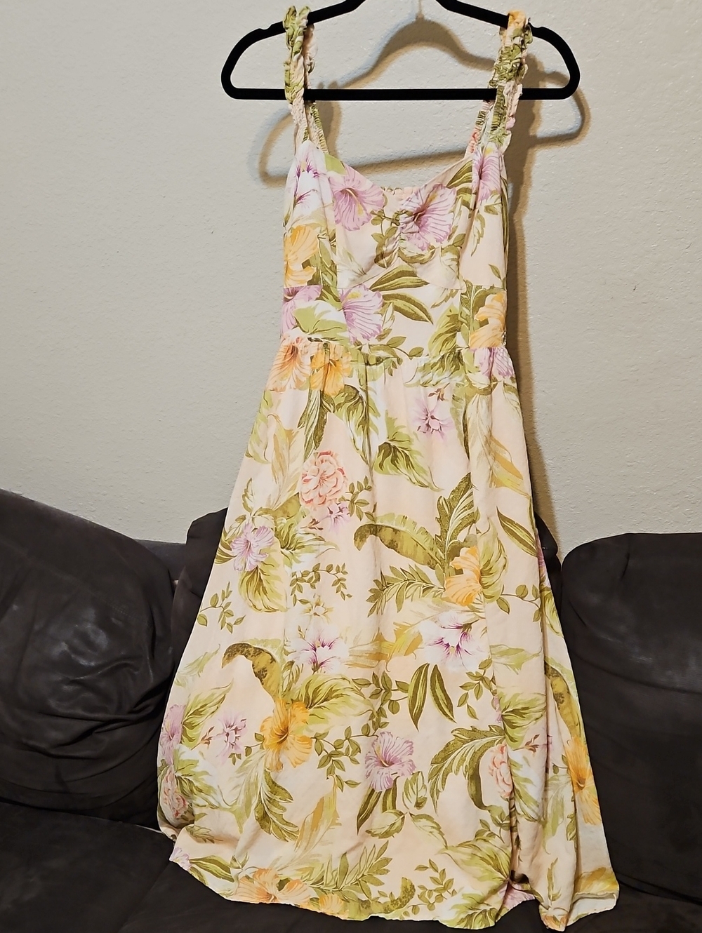 Guess Cream Floral Maxi Dress with Green & Pink Accents